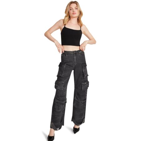 Black Steve Madden Brody Denim Women's Pants | PH 2195FO16